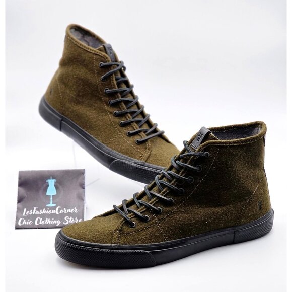 Frye Men's Olive Wool Rubber High-Top Ludlow Fashion Shoes Size 13 385 - Picture 4 of 16